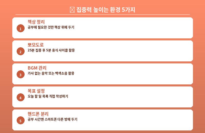 집중력 높이는 환경 인포그래픽